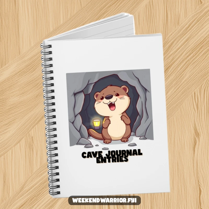 Funny Otter Notebook with a headlamp exploring a cave, perfect for capturing notes and funny adventures.