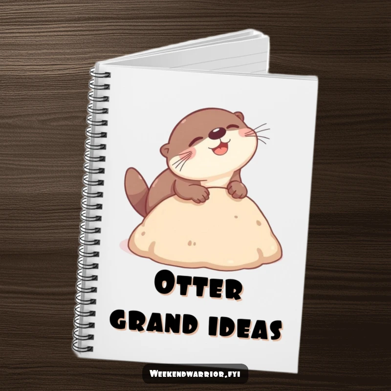 Funny otter notebook with a playful otter gleefully performing a headbutt dive into a soft mound, perfect for notes and ideas.