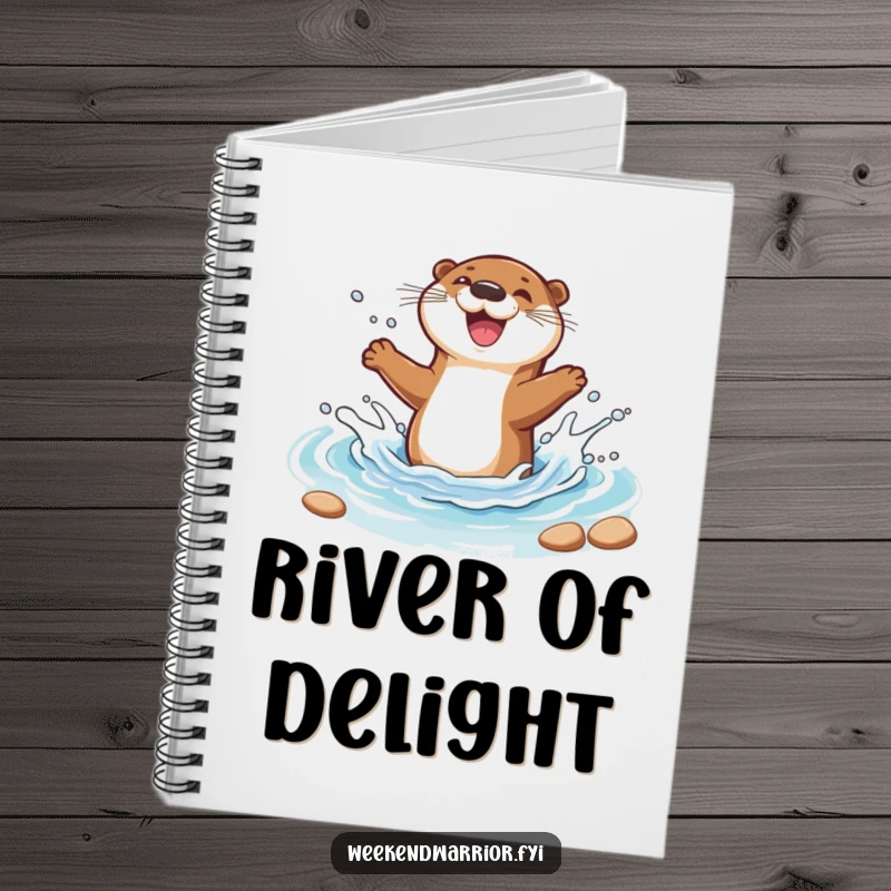 Funny notebook with a joyful cartoon otter splashing in a stream, perfect for notes, plans, and happy thoughts.