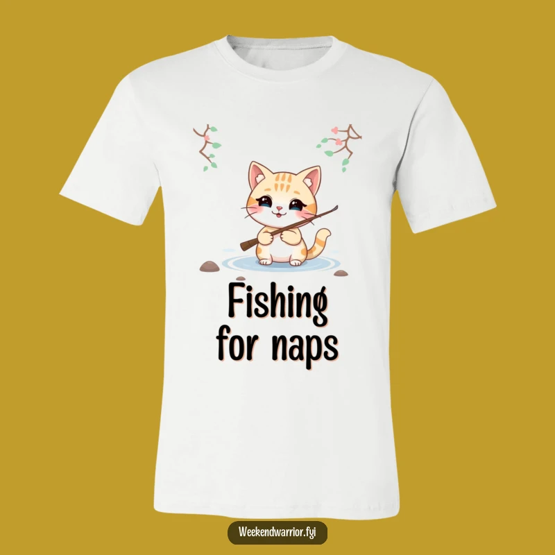 Funny Smiling Cat Fishing T-Shirt, Cast Your Worries Away