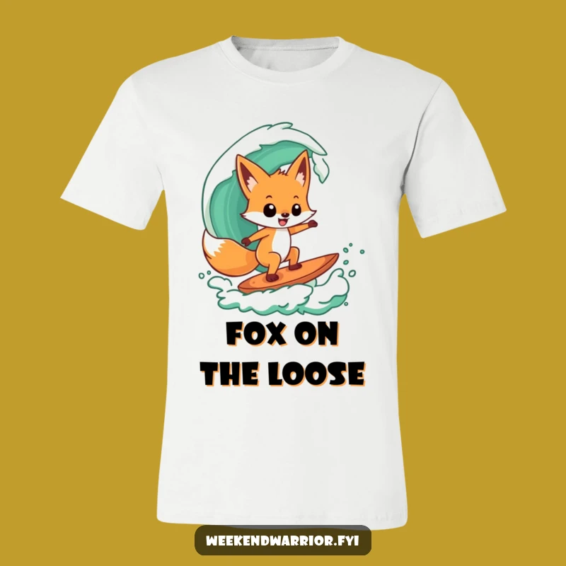 Funny Fox Surfer T-Shirt: Cool Style, Green Wave, Hilarious Gift for Him