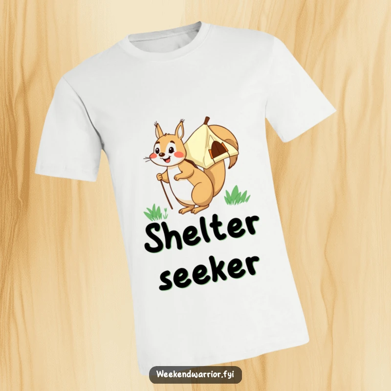 Funny squirrel with a tent on its back, smiling and ready for a camping trip.