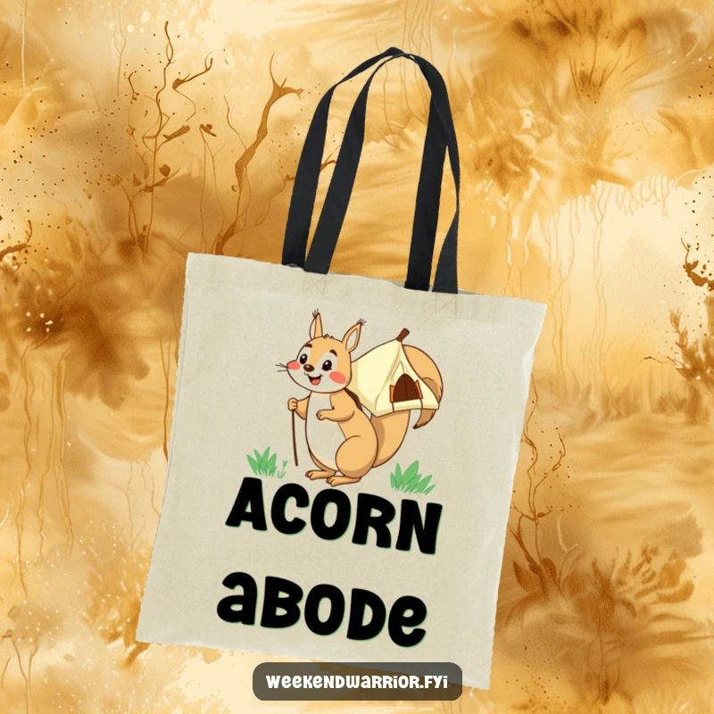 Funny squirrel with a tent on its back, a humorous and practical tote for campers.
