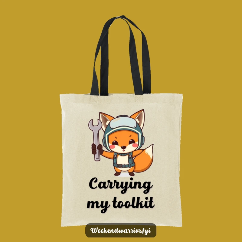 Funny Determined Fox Mechanic Tote Bag - A Hilarious and Practical Tool Carrier