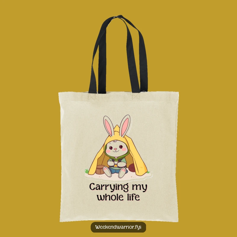 Funny Camping Rabbit Tote Bag a Cheerful Character Outdoor Carryall