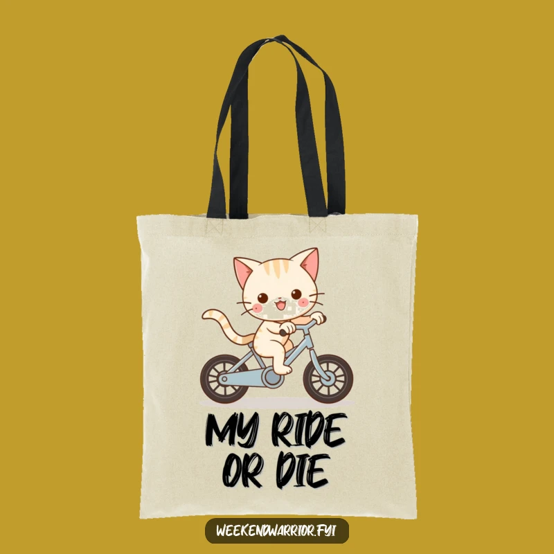 Funny Kawaii Cat Tote Bag - Playful Cyclist Humor Gift for Errands