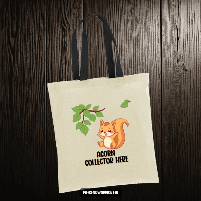 Funny Squirrel Tote Bag with a squirrel swinging from a vine with a grin, ready for adventure.