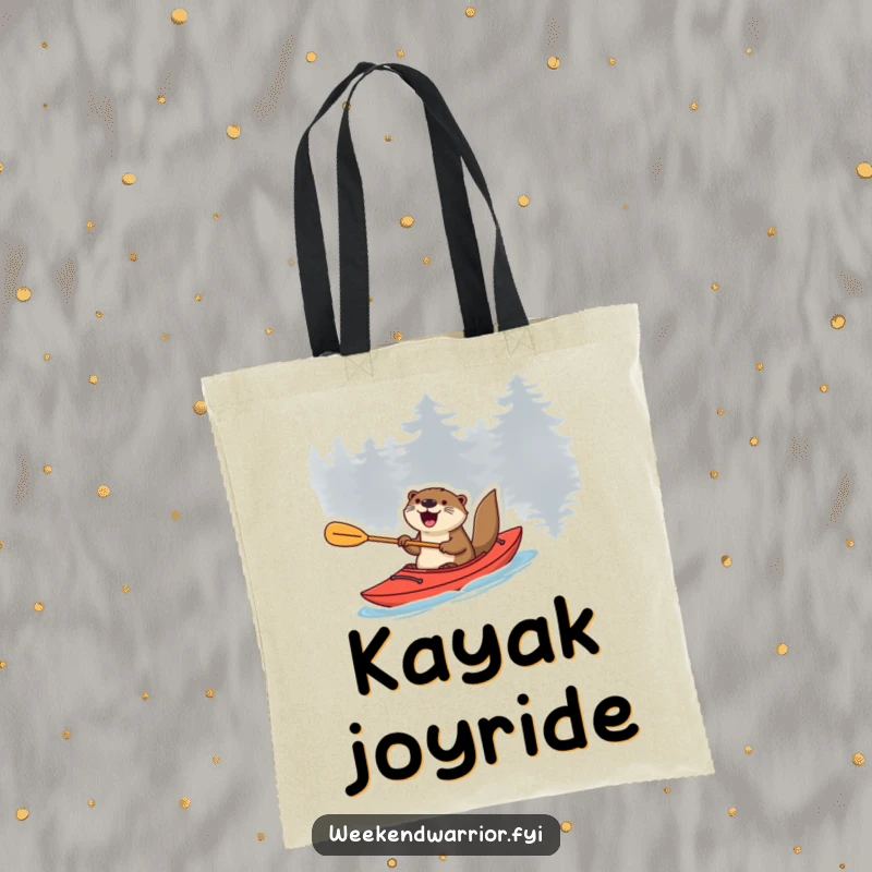 Funny otter in a kayak with a paddle, a humorous and practical tote bag.